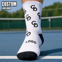 Desain Logo Kustom Kaos Kaki Putih dengan Monogram CD Hitam Cetak Seluruh Permukaan dan Tumit serta Ujung Kaki Berkontras untuk Pria Wanita Grosir