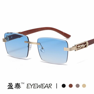 Eyewear Square Frameless <b>Sunglasses</b> UV400 <b>Blue</b> Lens Unisex Fashion - Product Image 1