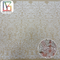 Tissu en Tulle Brodé de Perles Lourdes et de Paillettes de Haute Qualité pour Robes de Mariée Blanches – Tissu en Maille Brodé de Perles et de Paillettes pour Robes de Mariée de Luxe