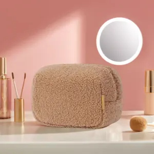 Custom Puffy Makeup Bag Fluffy Plush Cosmetics Skincares pouch Sherpa Fur Make Up Storage Purse Teddy Pouch Makeup Travel Bag