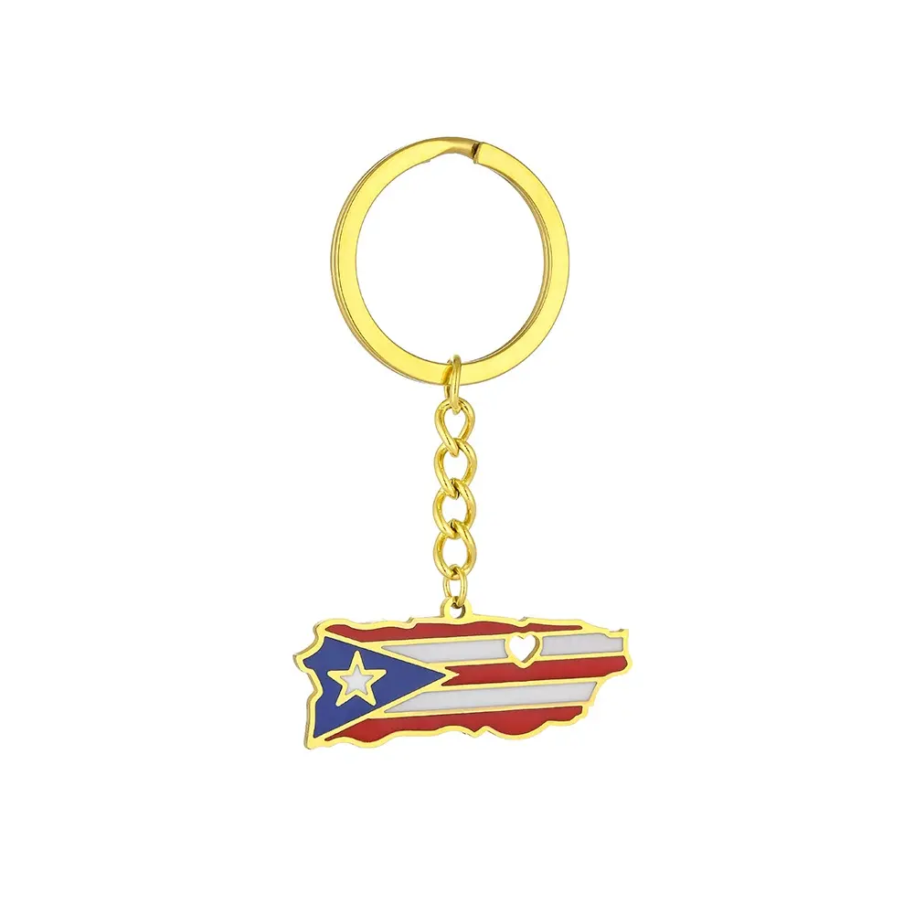 Custom Hot Selling Puerto Rico Kaart Vlag Sleutelhanger Unisex Etnische Stijl Veelzijdige Titanium Stalen Accessoires