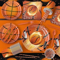 Ensemble de vaisselle jetable à thème sportif pour fête de basket, idéal pour les anniversaires d'enfants - Vente chaude