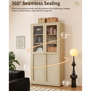Bibliothèque moderne en acier avec portes et étagères en verre pour le rangement à domicile, au bureau ou dans le salon - Product Image 2