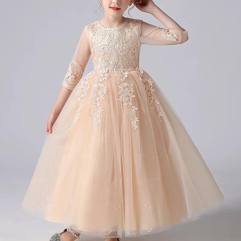 2021 New Design Fashion Children's Skirt Half Net sleeve Lace Dress Up Maxi Standard Long Princess Dresses For Birthday Party