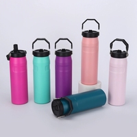 Bouteille isotherme de sport en acier inoxydable à double paroi sous vide Beauchy Custom 16oz 475ml avec paille et poignée