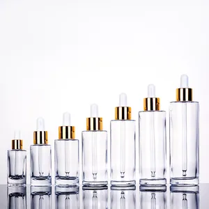hot sales 10ml 20ml 30ml 50ml flat shoulder transparent dropper bottle essential oil bottle supplier for skincare set packaging