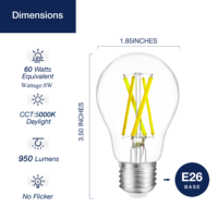 Vente chaude haute luminosité 5000K 950lm 8W E26 Base verre clair A15 ampoules LED pour intérieur extérieur
