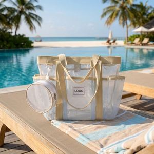 <b>Clear</b> Beach Tote Set with Round Pouch Large Waterproof See-Through Multi-Pocket Pool <b>Bag</b> for Women Wipe-Clean Custom Logo Summer - Product Image 6