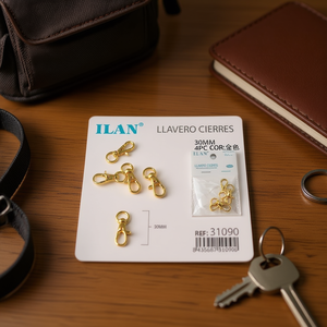 Portachiavi ILAN con Chiusura a Moschettone 30mm Colore Oro Confezione da 4 Pezzi - Product Image 3