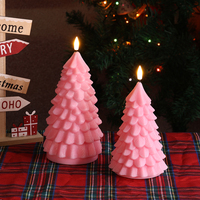 Matti's Pillar Pink Tree Fernbedienung Timer 3D Echte Flamme Heimdekoration Batteriebetriebener Weihnachtsbaum LED-Kerze Flammenlos
