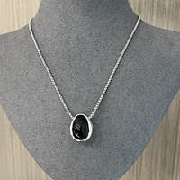 Pendentif en argent 925 noir en forme d'œuf avec collier goutte d'eau double face, accessoires de mode