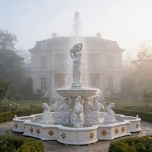 Fuente de Agua <span class=keywords><strong>con</strong></span> Estatua de Caballo de Mármol Blanco para Jardín, <span class=keywords><strong>con</strong></span> Figura de Dama - Product Image 6