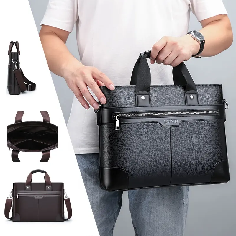 Hot sale factory wholesale online office business computers man messenger shoulder handbag PU mens leather laptop bag