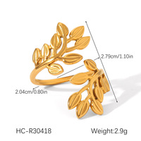 Vergoldeter Edelstahl-Blattring, Offener Verstellbarer Ring, Minimalistischer Premium-Look, Verblassungsresistent