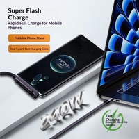 Kabel Data Pengisian Cepat Multifungsi 240W Tipe-C dengan Stand Ponsel untuk iPhone 5/7, Ponsel, Tablet & Perangkat Gaming