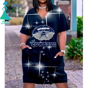 2022 impression personnalisée été à manches courtes Midi <span class=keywords><strong>robe</strong></span> ample équipes <span class=keywords><strong>de</strong></span> Football Logo imprimer femmes vêtements décontractés robes - Product Image 1
