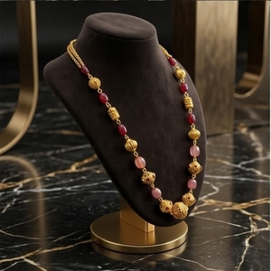 Collar Mala Antiguo de Plata 925 con Cuentas de Rubí Rosa, Cadena Larga Tradicional, Joyería Étnica para Mujer - Product Image 4