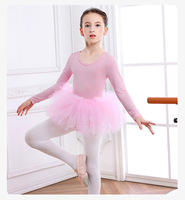 L005 Justaucorps de ballet à manches longues pour filles, jupe en tulle rose, robe de gymnastique et de danse pour enfants, tenue de performance sur scène