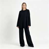 Ensemble deux pièces côtelé pour femme de haute qualité, effet cachemire, mélange de laine, pull col rond et pantalon, vente en gros, prix d'usine