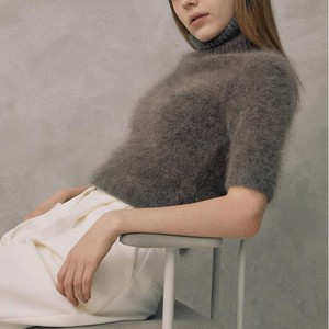 Usine personnalisé hiver brossé laine cachemire <span class=keywords><strong>pull</strong></span> qualité à <span class=keywords><strong>manches</strong></span> <span class=keywords><strong>courtes</strong></span> femmes <span class=keywords><strong>pull</strong></span> floue Angora Mohair <span class=keywords><strong>pull</strong></span> pour les femmes - Product Image 3