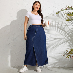 <strong>Fashion</strong> Wholesales Ladies Denim Jeans <strong>Skirt</strong> Front Slit Long Womens Indigo <strong>Skirt</strong> for Plus Size Women - Product Image 3