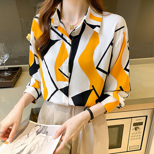 Chemisiers à manches longues pour femmes, style <span class=keywords><strong>chic</strong></span> et tendance, imprimé à blocs de couleur, hauts élégants pour femmes - Product Image 1