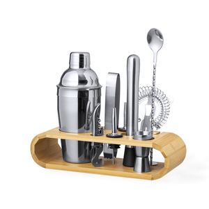 Juego de Coctelera Moderna de Acero Inoxidable al por Mayor con Capacidad de 550 ml, Todos los Utensilios y Base Original de Bambú para Exhibición en Bar - Product Image 3