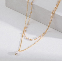 Mode Plaqué Or Deux Couches Chaîne Mix Taille Véritable Perle Déclaration Charme Collier