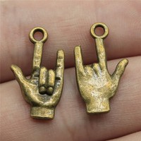 Breloque main ASL ILY 22x13mm en alliage de zinc argent antique pour bijoux de la fierté des sourds