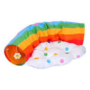 Lit-tunnel 2-en-1 pliable pour chat, avec tapis froissé arc-en-ciel amovible, pour chats, chatons, chiots, lapins et furets - Product Image 4