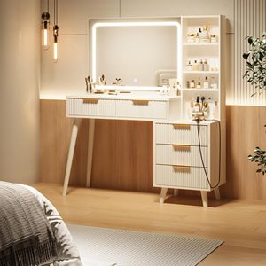 SENYU Factory Wholesale Wood Vanity Desk with Mirror Lights Power Outlet Storage Customizable Bedroom Makeup Dresser Desk - Product Image 2