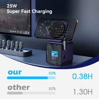 Chargeur sans fil magnétique trois-en-un QI2.2 MagSafe avec logo OEM, T15, 25W, charge rapide avec port C, horloge de bureau, lumière