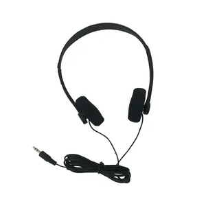 Fone de ouvido com fio leve, com controle de volume, headset estéreo 3.5mm barato para entretenimento hospital, fone de ouvido descartável