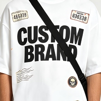 T-shirt blanc à imprimé graphique surdimensionné personnalisé, manches courtes, streetwear pour homme