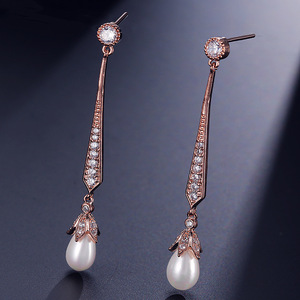 Silver Dangle <strong>Earrings</strong> with Freshwater Pearls and Cubic Zirconia for Wedding <strong>1920S</strong> - Product Image 6