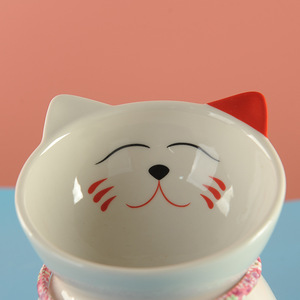 Bol de nourriture pour animaux de compagnie Lucky Cat, en céramique antidérapante sur pieds hauts pour chats - Product Image 3