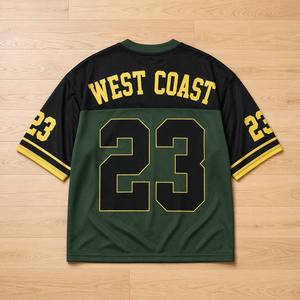 Custom Logo High Quality Heavyweight Polyester Mesh Retro <b>American</b> Football Style Graphic Print Men's T Shirt - Product Image 2