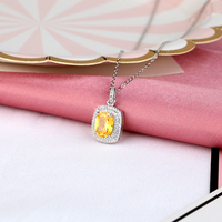 Collier pendentif rectangulaire en argent sterling 925 avec zircon cubique jaune et design halo