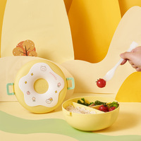 Boîte à lunch mignonne en forme de donut, grande capacité, 3 compartiments, compatible micro-ondes, portable pour étudiants et bébés, en PP, motif dessin animé