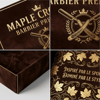 Boîte d'expédition en carton ondulé noir avec logo personnalisé en or estampé, fabriquée avec des matériaux recyclés pour un emballage écologique des vêtements