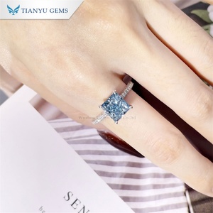 Tianyu Gems <b>Blue</b> Lab Diamond Radiant Cut <b>Ring</b> - Product Image 3