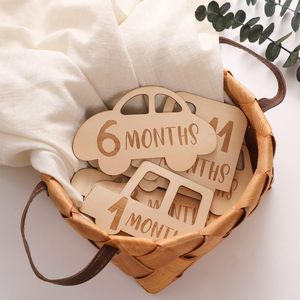 Nouveau-né bébé naissance 12 mois jalons carte en bois bébé cadeau blocs <span class=keywords><strong>annonce</strong></span> de naissance accessoires de photographie - Product Image 3