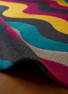 Tapis géométrique moderne de style mi-siècle, bloc de couleur abstrait fait à la main, tapis de salon, décoration scandinave - Product Image 2