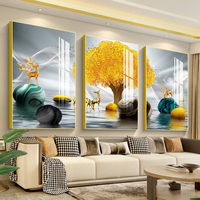 Peinture murale encadrée en gros, design moderne de luxe, peinture en porcelaine cristalline, lot de 3 pièces