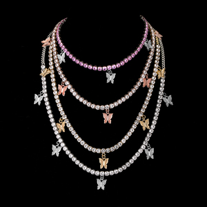 Cadena de eslabones con corazón cubano para <span class=keywords><strong>mujer</strong></span>, cadena de <span class=keywords><strong>tenis</strong></span> con dije de mariposa, Gargantilla, collar de borboleta, joyería de hip hop - Product Image 1