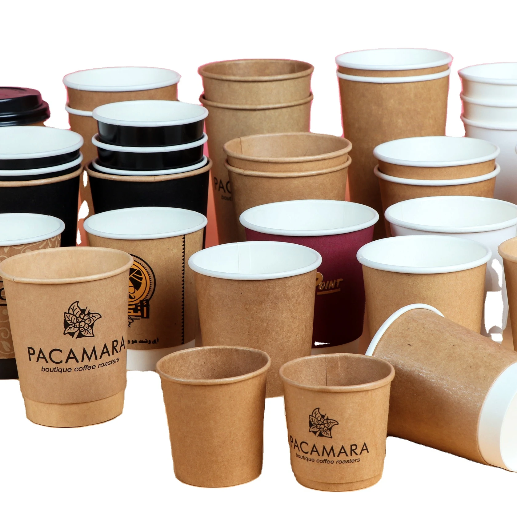 Various size custom logo disposable single wall hot drink PLA water based kraft paper coffee cup with lid