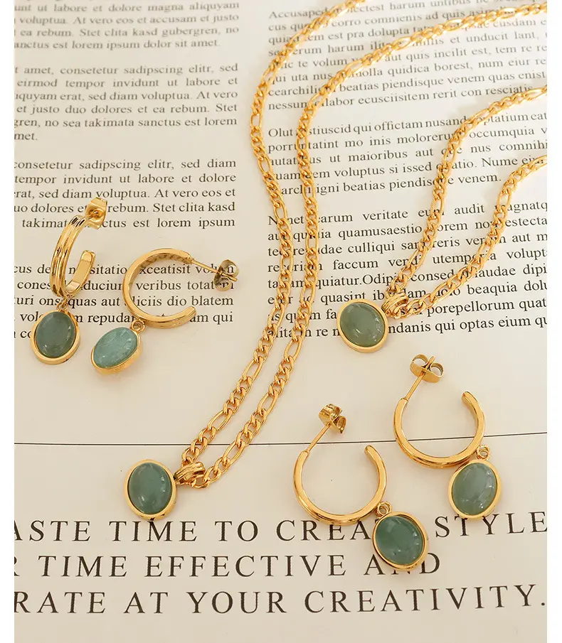 Natural green aventurine Ethnic Style Retro Temperament Pendant Necklace Earrings for Jewelry Set