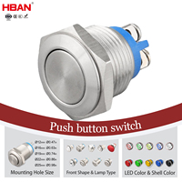 Interrupteur à bouton-poussoir à tête plate HBAN 19 mm IP65 en laiton plaqué nickel/acier inoxydable, borne à vis, 5A 250V, pour appareils électroménagers