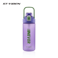 Bouteille de sport en plastique sans BPA Yiben pour le cyclisme et les trajets quotidiens, avec paille et poignée