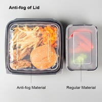Boîte à lunch jetable en MFPP de 9x6 pouces avec couvercle transparent bicolore et base noire, conteneur alimentaire à emporter, 1/2/3 compartiments, sans BPA